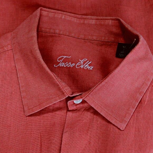 Shirt Short Sleeve Linen Button Up Casual Collared Tasso Elba Dark Orange Men XL - Picture 3 of 5